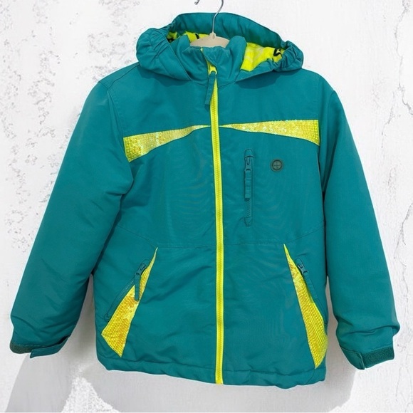 Athletech Other - Athletech Girls Teal and Neon Yellow Sequin WinterJacket Size L (10/12)